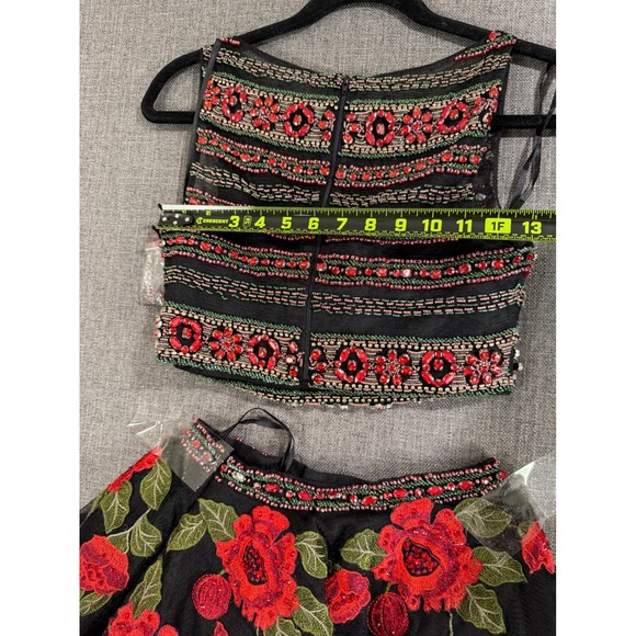 Embellished Jovani Beaded Crop Top & Floral Tulle Skirt Set Women's - Picture 5 of 16